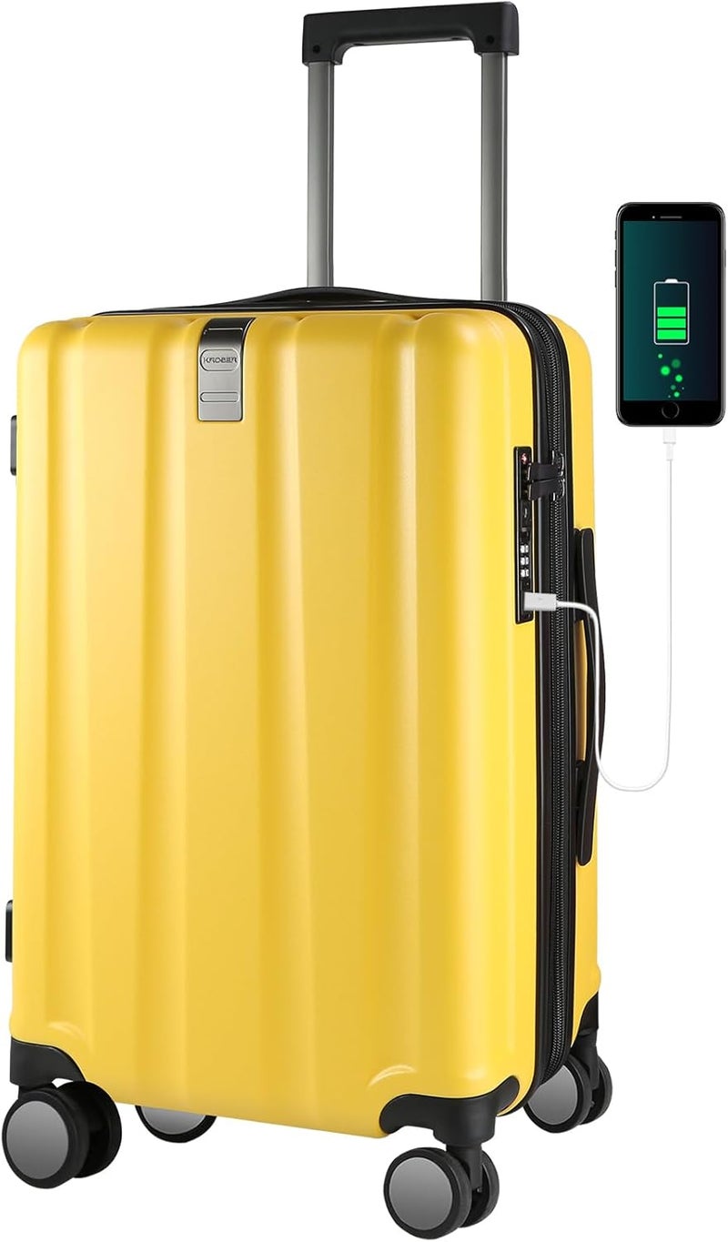 KROSER Hardside Expandable Carry On Luggage with Spinner Wheels & Built-in TSA Lock, Durable Suitcase Rolling Luggage with USB Port, Carry-On 20-Inch, Yellow - Image 1